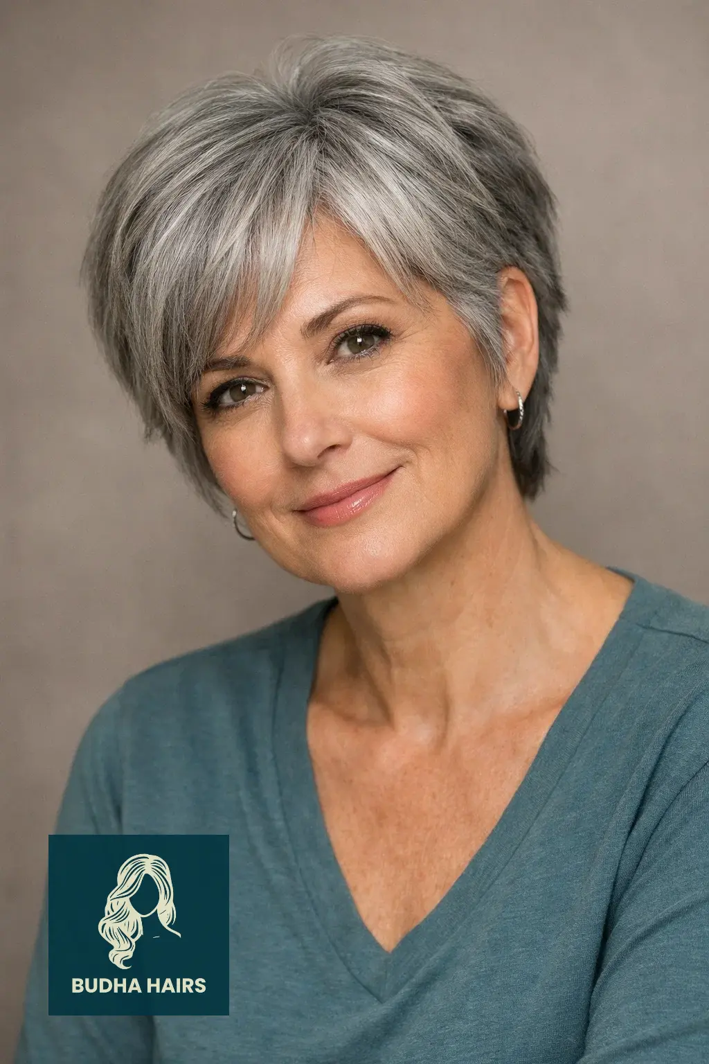 30 Short Hairstyles for Women Over 50 With Gray Hair That Look Chic 6 Textured Silver "Bixie" (Pixie-Bob Hybrid)