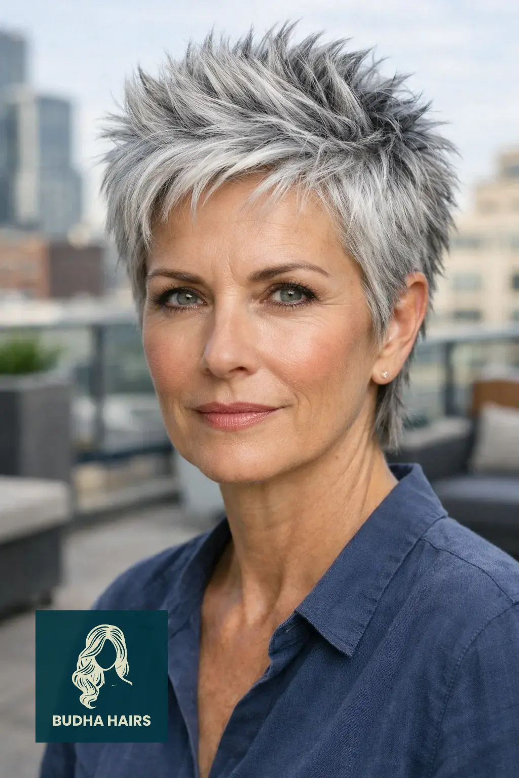 30 Short Hairstyles for Women Over 50 With Gray Hair That Look Chic 15 The "Silver Spiky" Power Cut