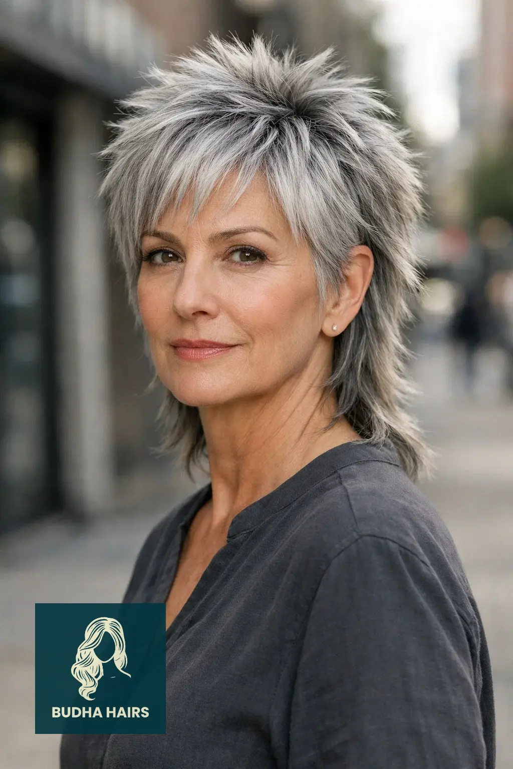 30 Short Hairstyles for Women Over 50 With Gray Hair That Look Chic 27 The "Spiky" Silver Mullet (The Modern Wolf)