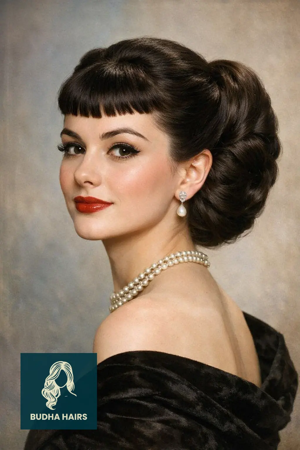 30 Elegant Hairstyles with Bangs: Stunning Formal Looks for 2026 14 The Vintage Gibson Tuck with Micro Bangs