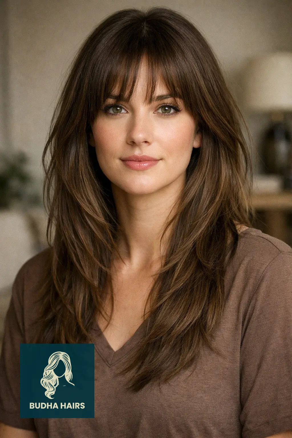 30 Face Framing Layers with Bangs That Add Soft Texture 8 V-Cut Layers with Bottleneck Bangs