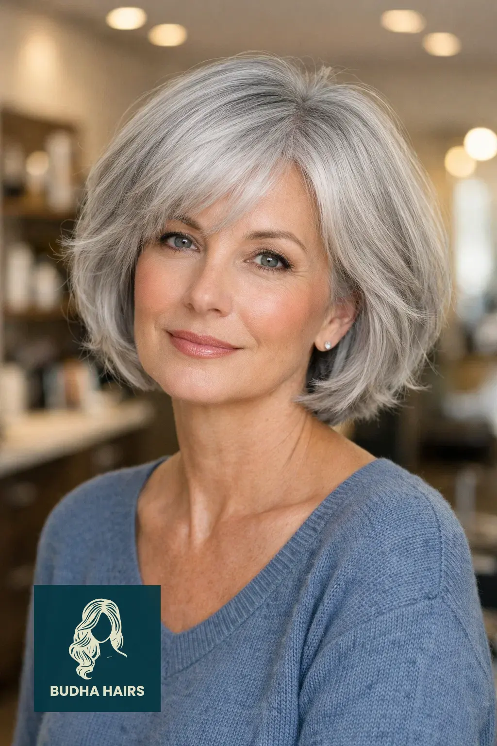 30 Short Hairstyles for Women Over 50 With Gray Hair That Look Chic 2 Voluminous Silver Bob with Internal Layers