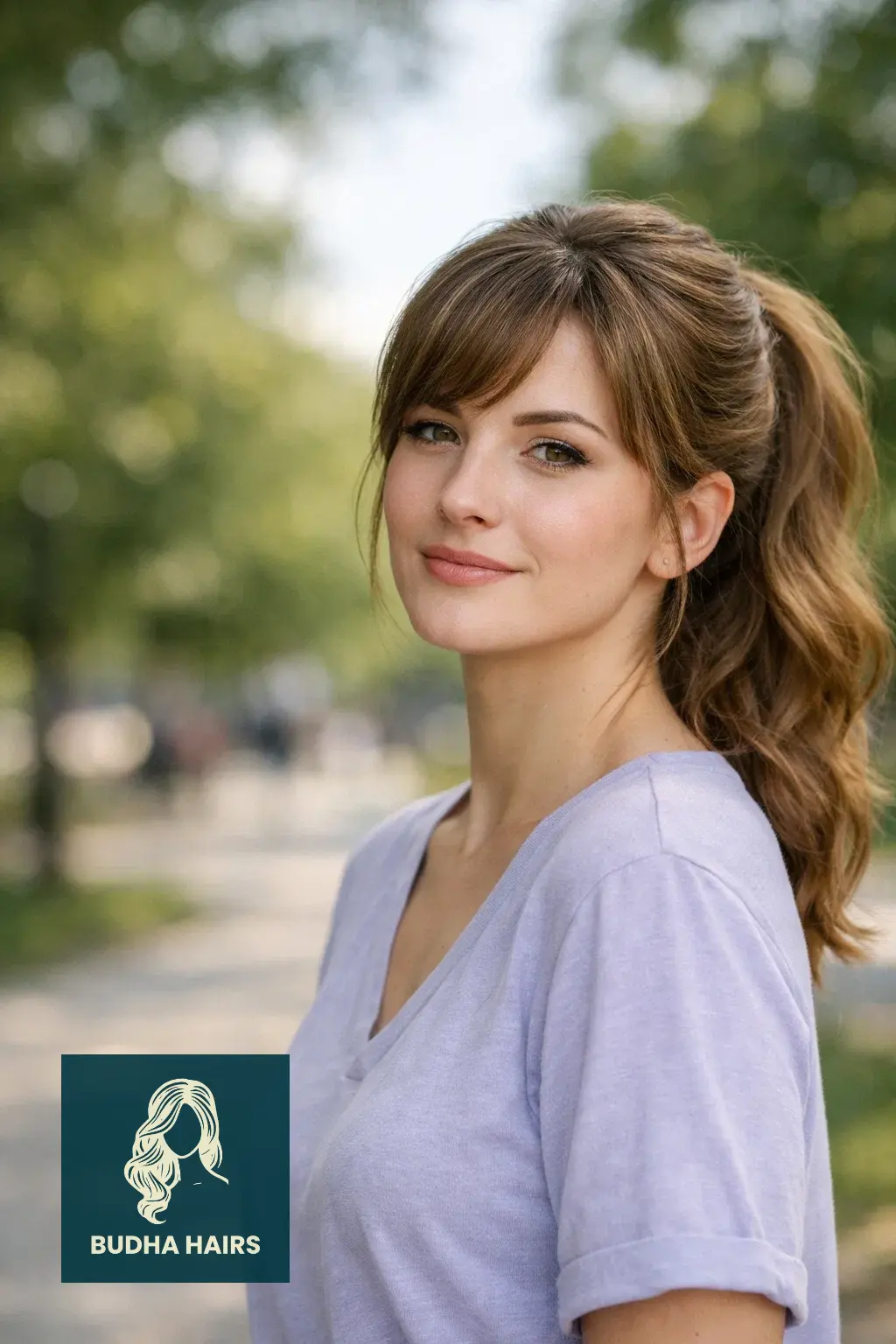 30 Elegant Hairstyles with Bangs: Stunning Formal Looks for 2026 11 Voluminous Wavy Ponytail with Side Bangs