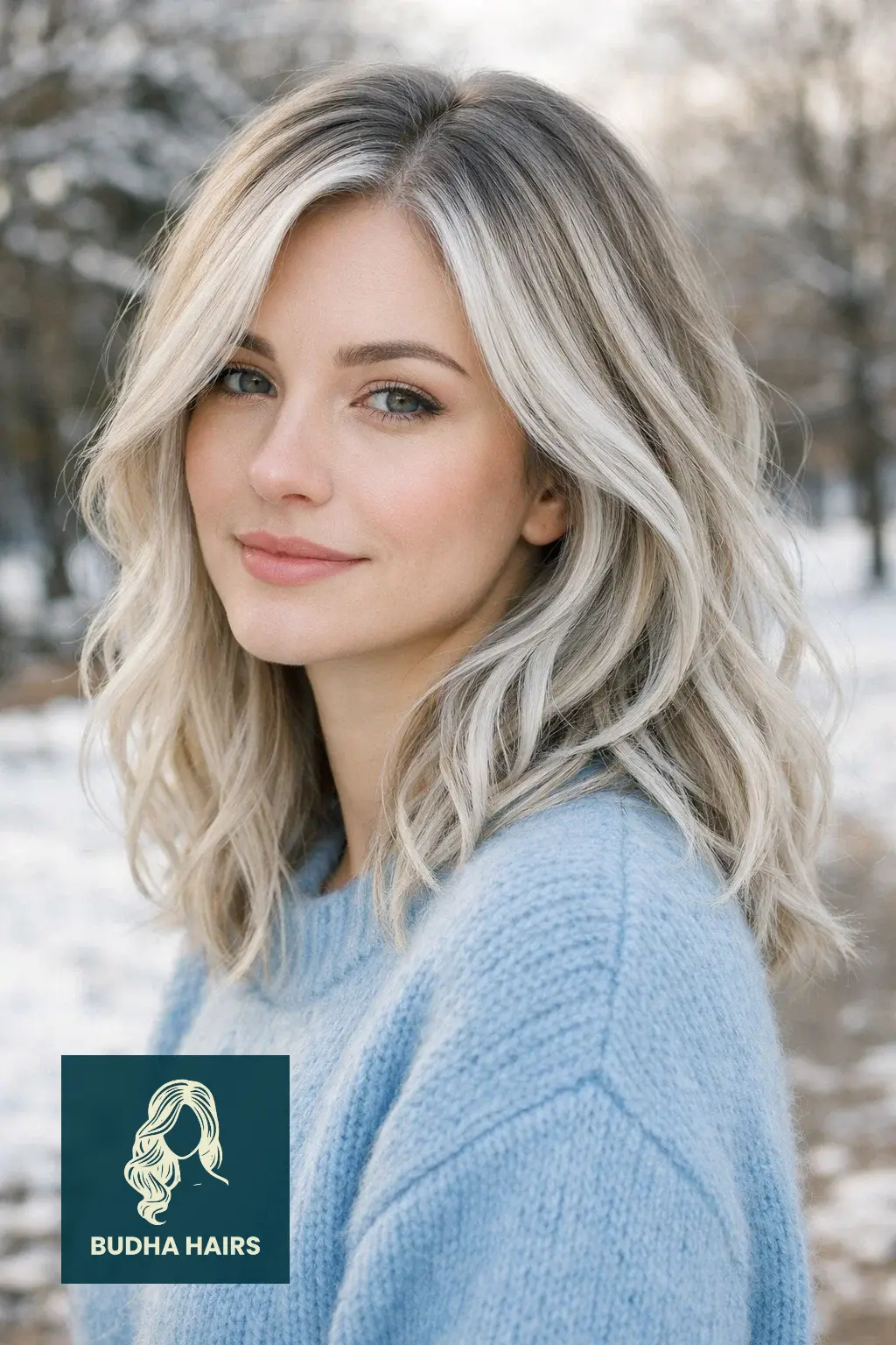 30 Best Winter Highlights for Blondes for an Arctic Glow 8 Winter-White "Ribboning" on Ashy Roots