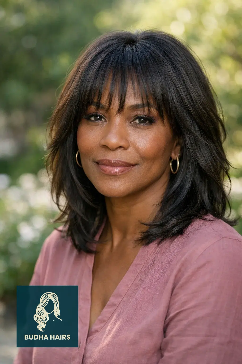 35 Beautiful Weave Hairstyles for Older Black Women That Look Timeless 27 Wispy Bangs with Shoulder Length Layers