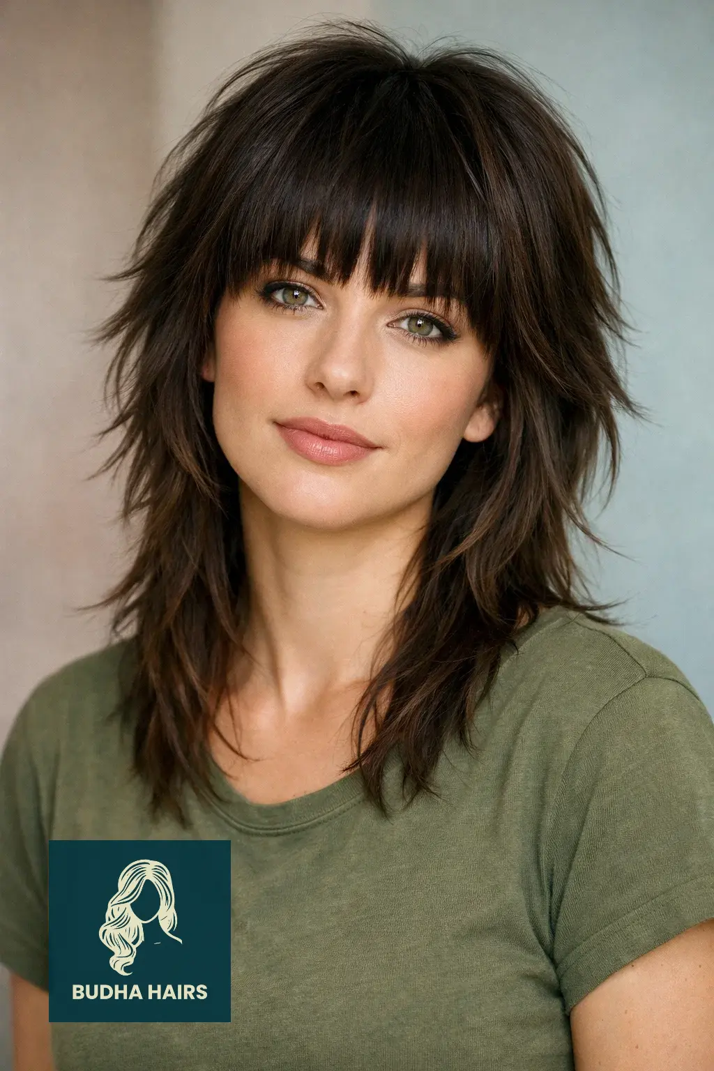 30 Face Framing Layers with Bangs That Add Soft Texture 20 Wolf Cut with Heavy Block Bangs