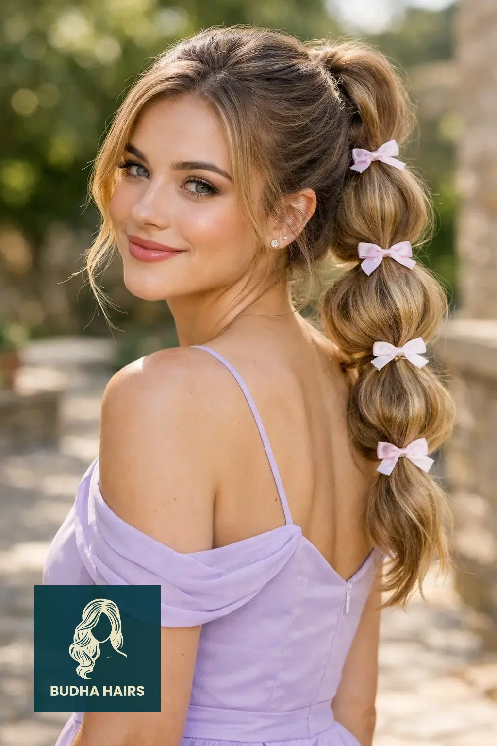 30 Stunning Prom Hairstyles for Medium Length Hair (2026 Trends) 22 Wrapped Bubble Ponytail with Bows