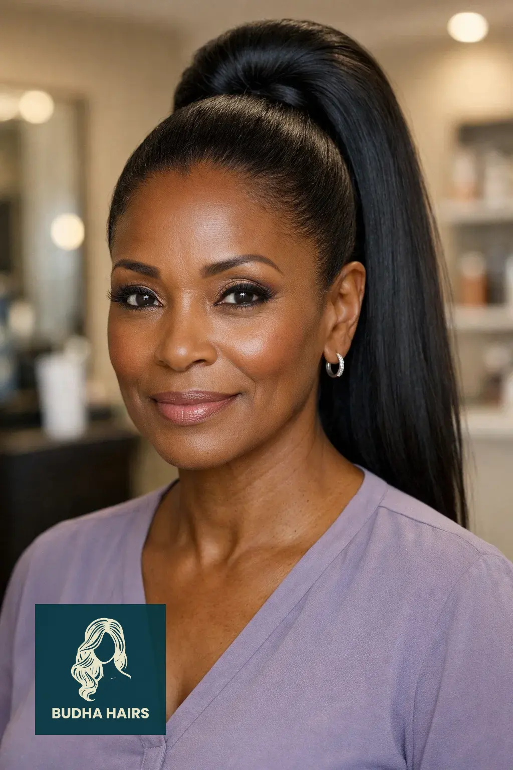 35 Beautiful Weave Hairstyles for Older Black Women That Look Timeless 25 Yaki Straight Ponytail Updo