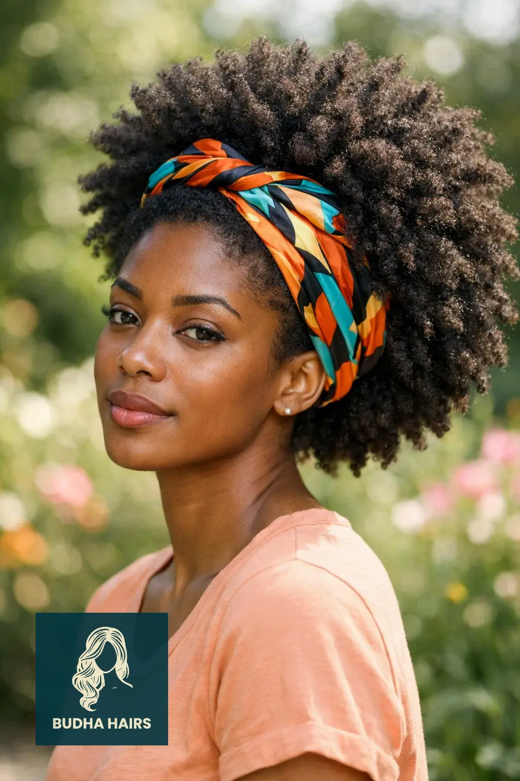 30 Afro Hairstyles for Women for Effortless Chic Vibes 29 Afro with Silk Scarf/Headwrap Accents