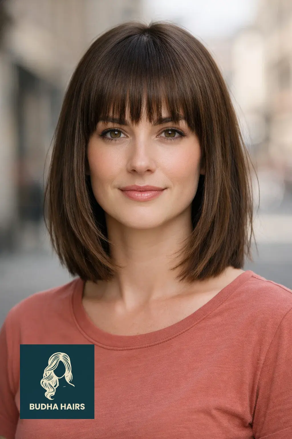 30 Perfect Side Bangs With Layers To Frame Your Face Beautifully 9 Blunt Perimeter with "Ghost" Layers
