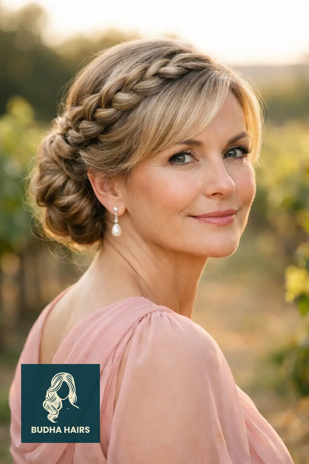30 Best Mother of the Bride Hairstyles: 2026 Wedding Guide 7 Braided Crown with Low Bun 1