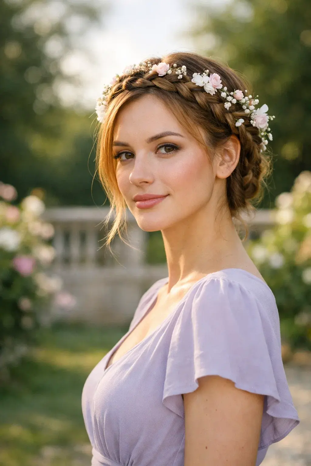 40 Best Princess Hairstyles: Majestic, Elegant & Royal Looks 15 Braided Halo with Floral Embellishments