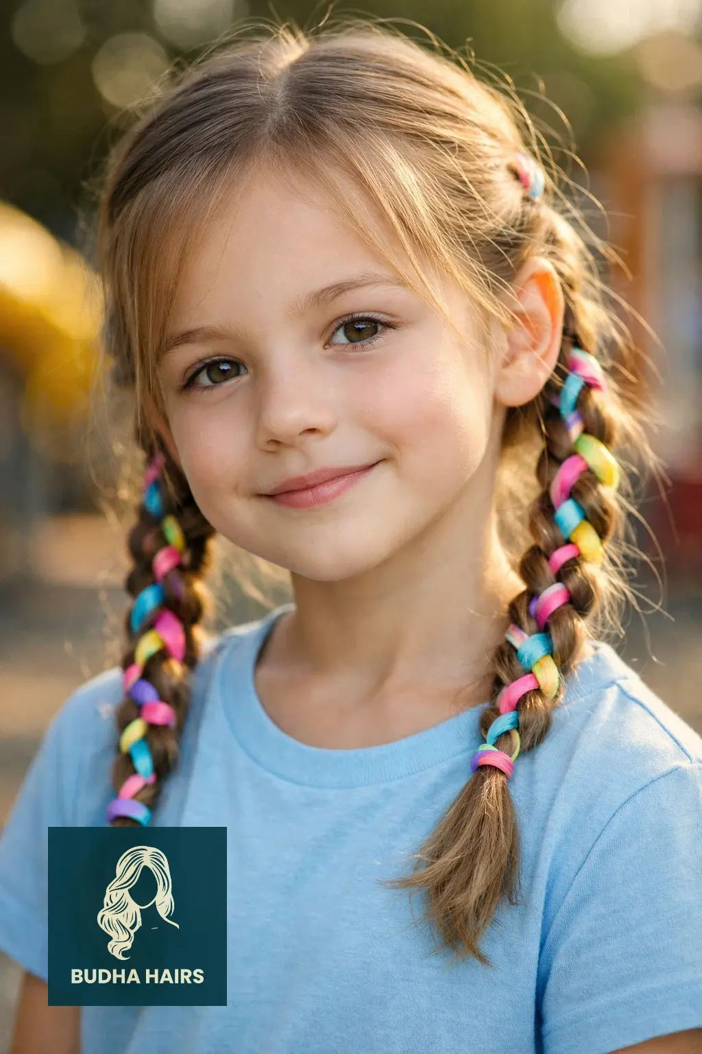 30 Best Hairstyles for Thin Hair for Kids for a Full Look 28 Braided Pigtails with Ribbon Weaves