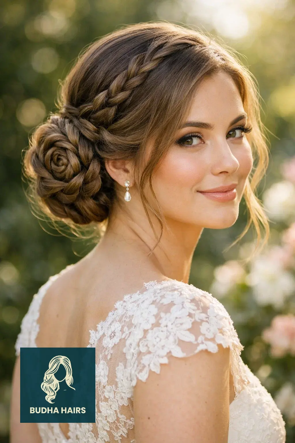 30 Wedding Hairstyles for Long Hair That Turn Heads 26 Braided "Rose" Low Bun Deta