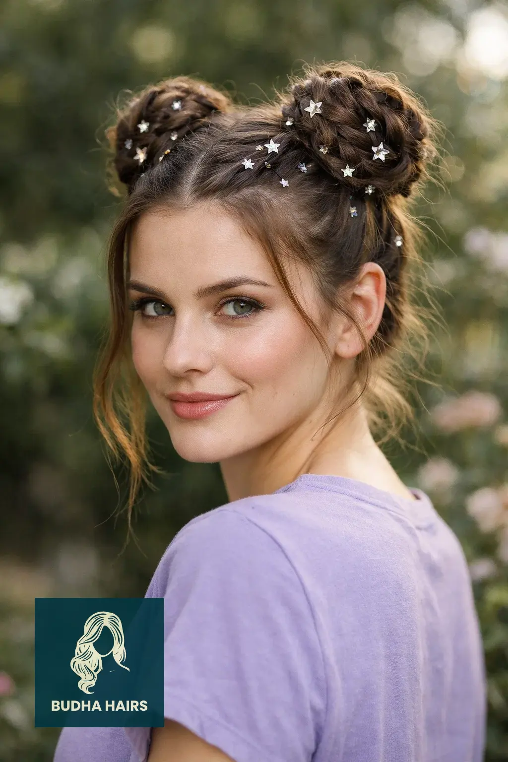 30 Best Fairy Hairstyles: Enchanting, Whimsical & Ethereal Looks 22 Braided Space Buns with Star Accessories