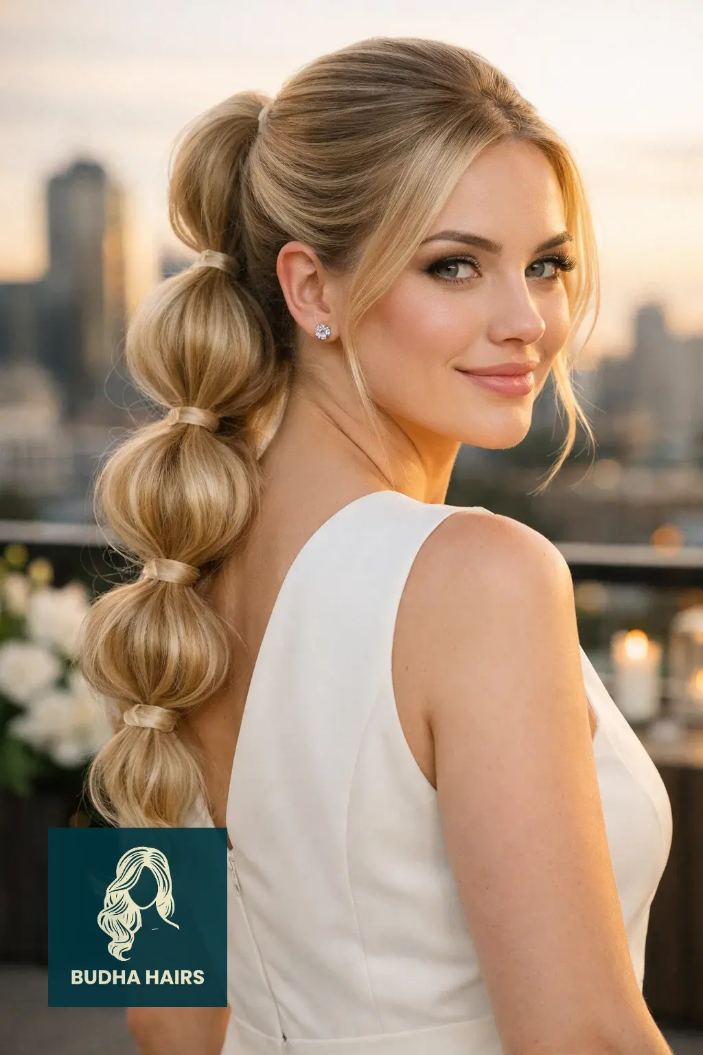 39 Best Hairstyles for Thin Hair for Wedding for a Full Look 6 "Bubble" Braided Ponytail
