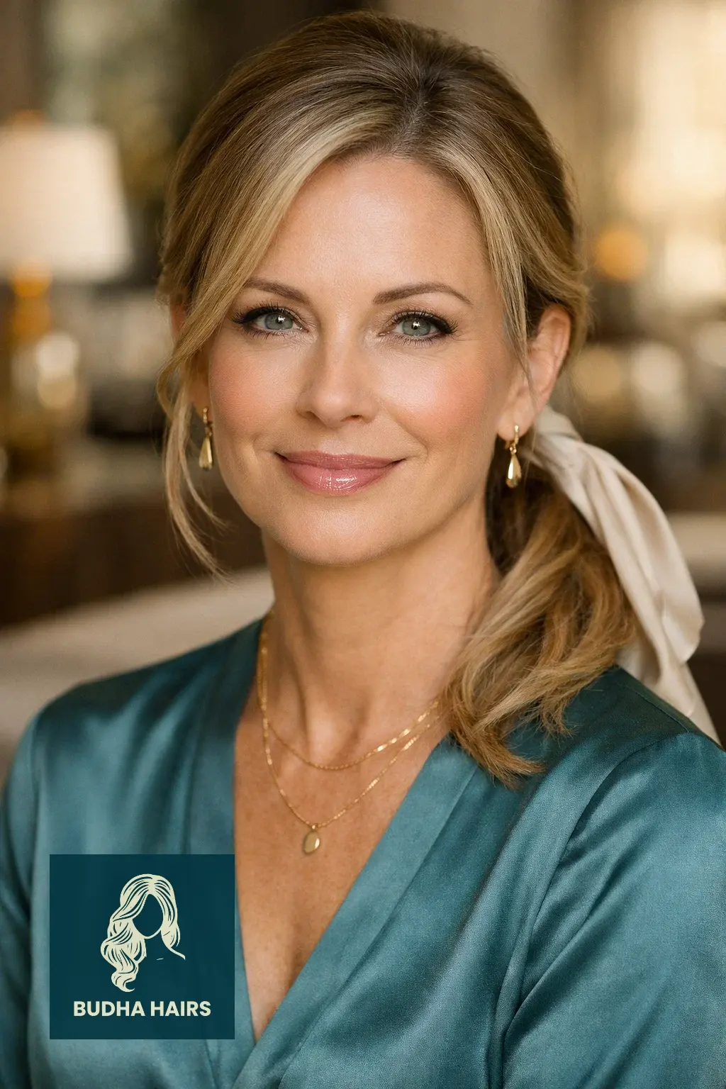 30 Best Mother of the Bride Hairstyles: 2026 Wedding Guide 9 Chic Low Ponytail with a Silk Wrap