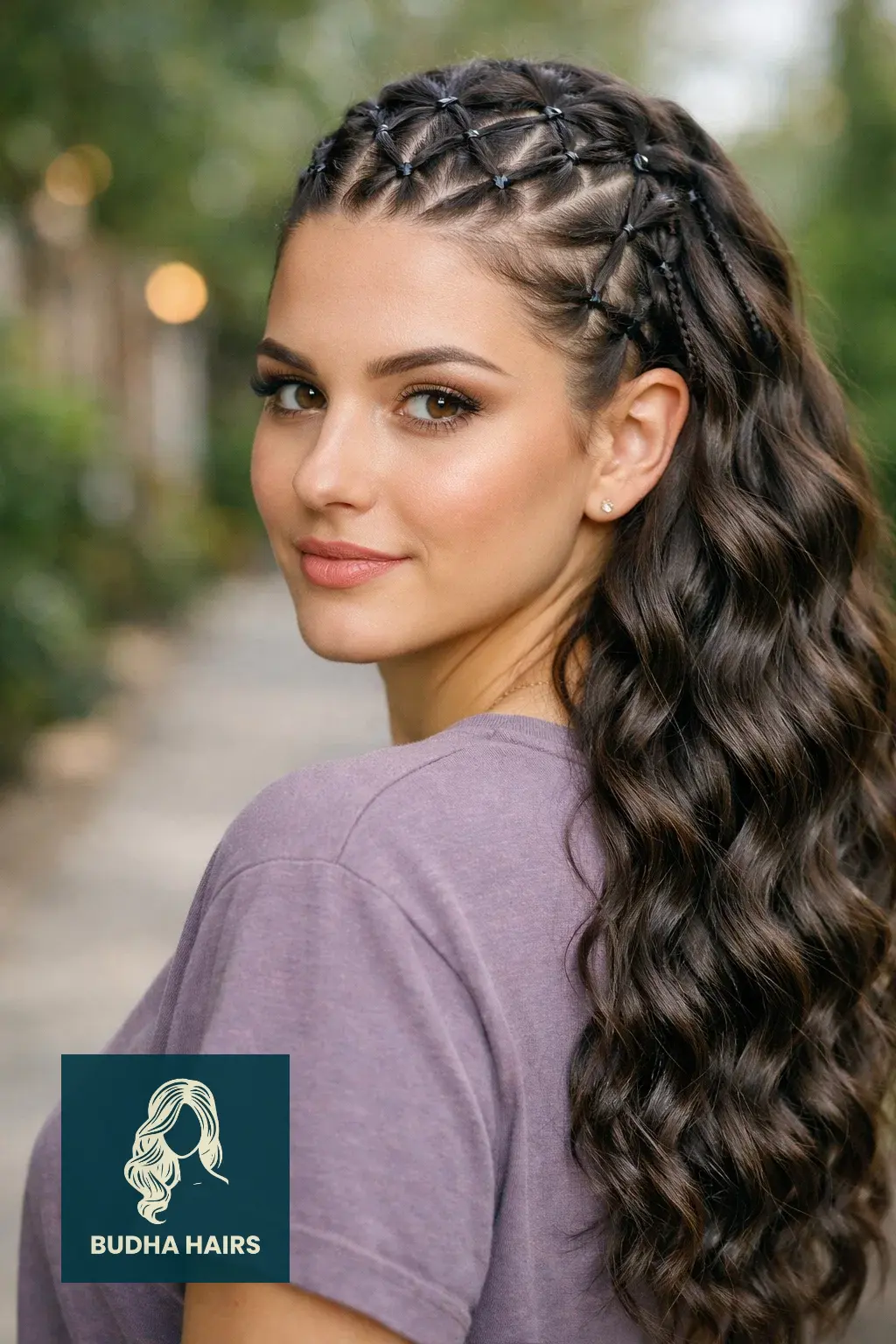 30 Best Braids with Sew In in the Back for a Glamorous Look 22 Criss-Cross Rubber Band Braids with Deep Wave