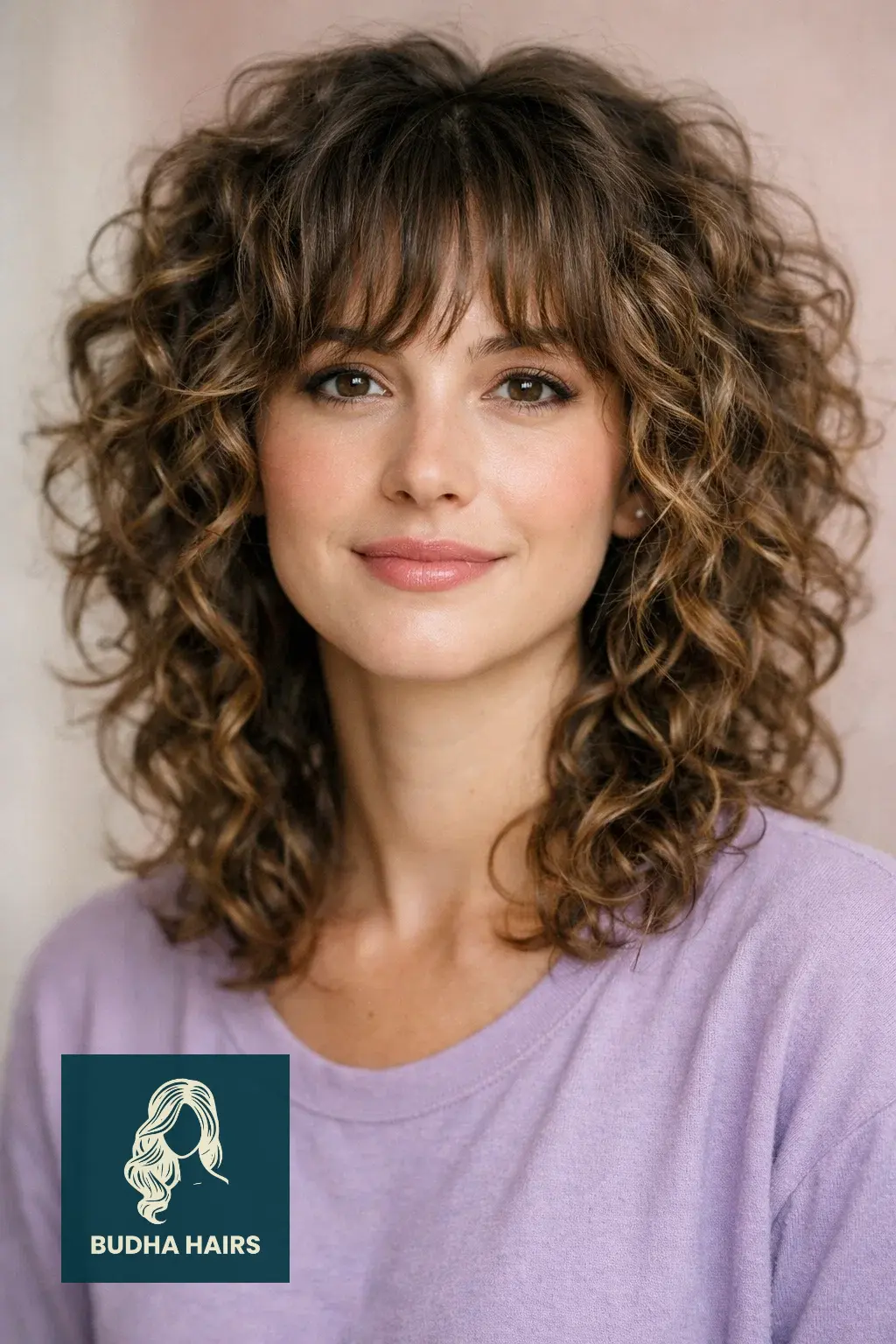 Wolf Cut with Curtain Bangs: 25 Best 2026 Trendy Styles 4 Curly Wolf Cut with Soft Fringe