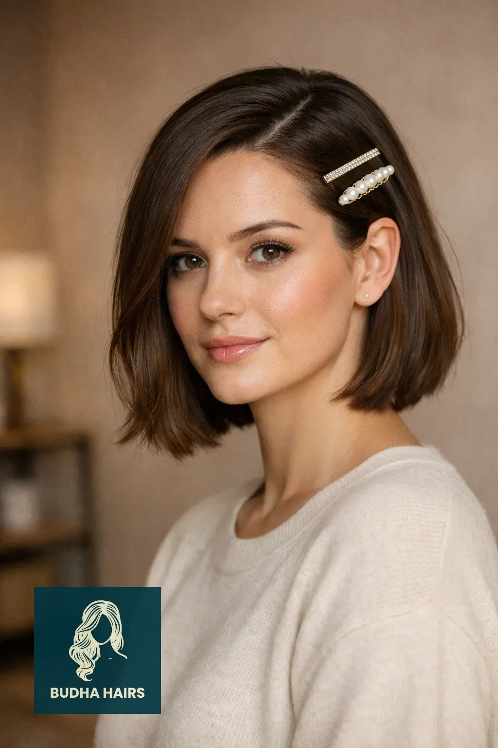 30 Hair Styles For Medium Hair And Creative Ways To Upgrade Your Cut 22 Deep Side Part with Chic Barrettes
