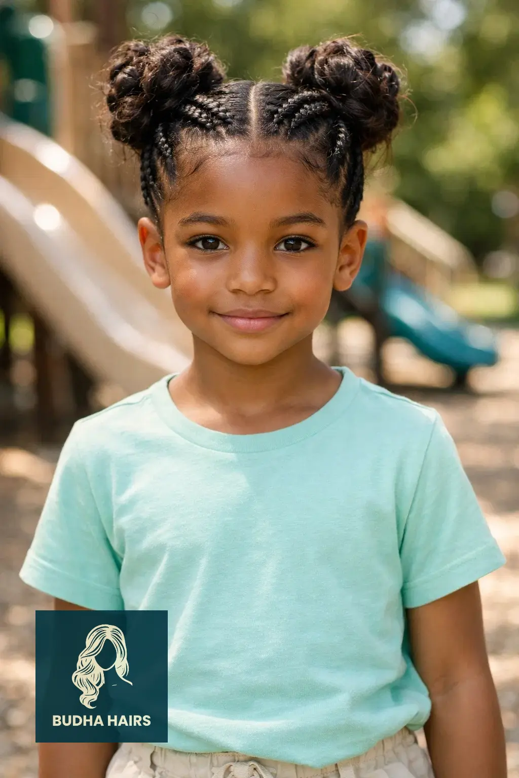 30 Adorable Braid Hairstyles for Kids You Will Love 28 Double Dutch into Messy Buns