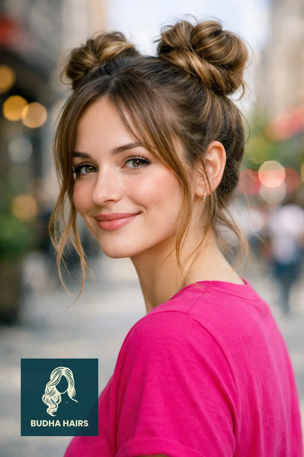 30 Hair Updos for Medium Hair That Look Effortlessly Chic 9 Double Stacked Space Buns