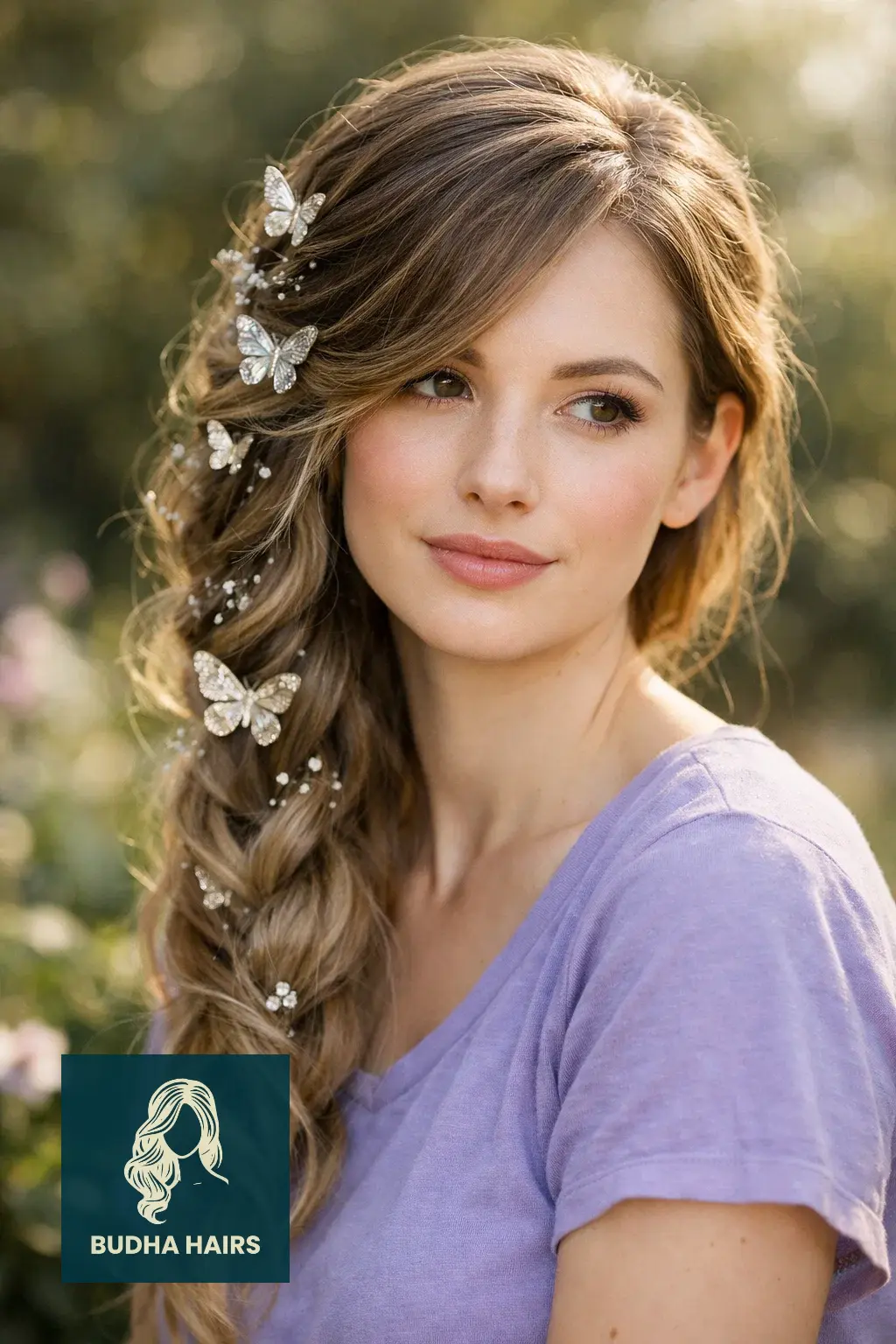 30 Best Fairy Hairstyles: Enchanting, Whimsical & Ethereal Looks 19 Dreamy Side-Sweep with Butterfly Pins