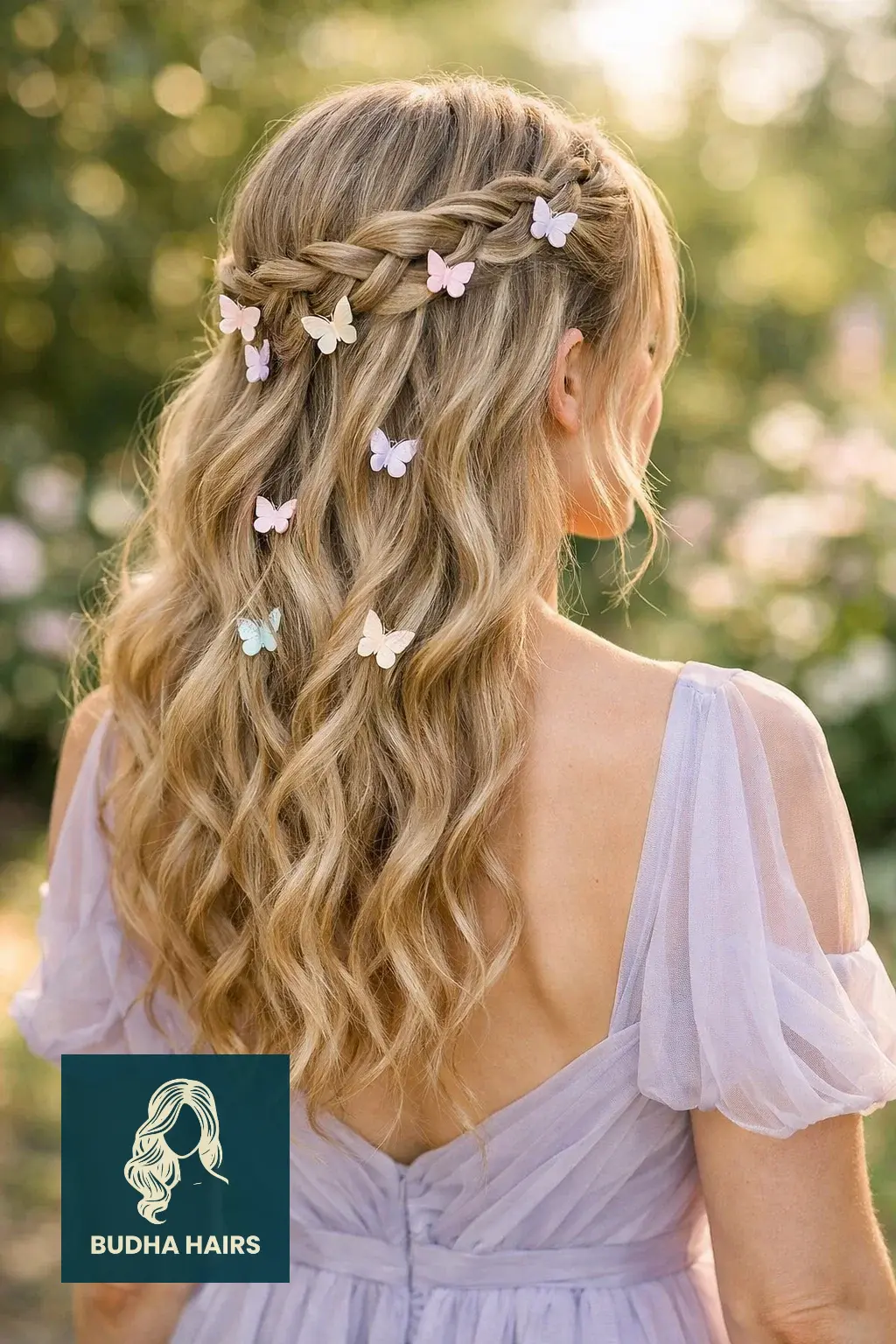 40 Best Engagement Hairstyles for a Romantic, Radiant Look 29 Ethereal Waterfall Braid with Butterfly Clips
