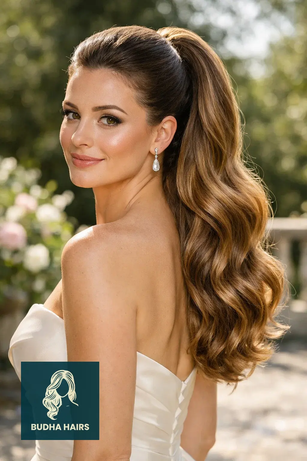 30 Wedding Hairstyles for Long Hair That Turn Heads 21 Glamorous Hollywood Pony with Voluminous Waves