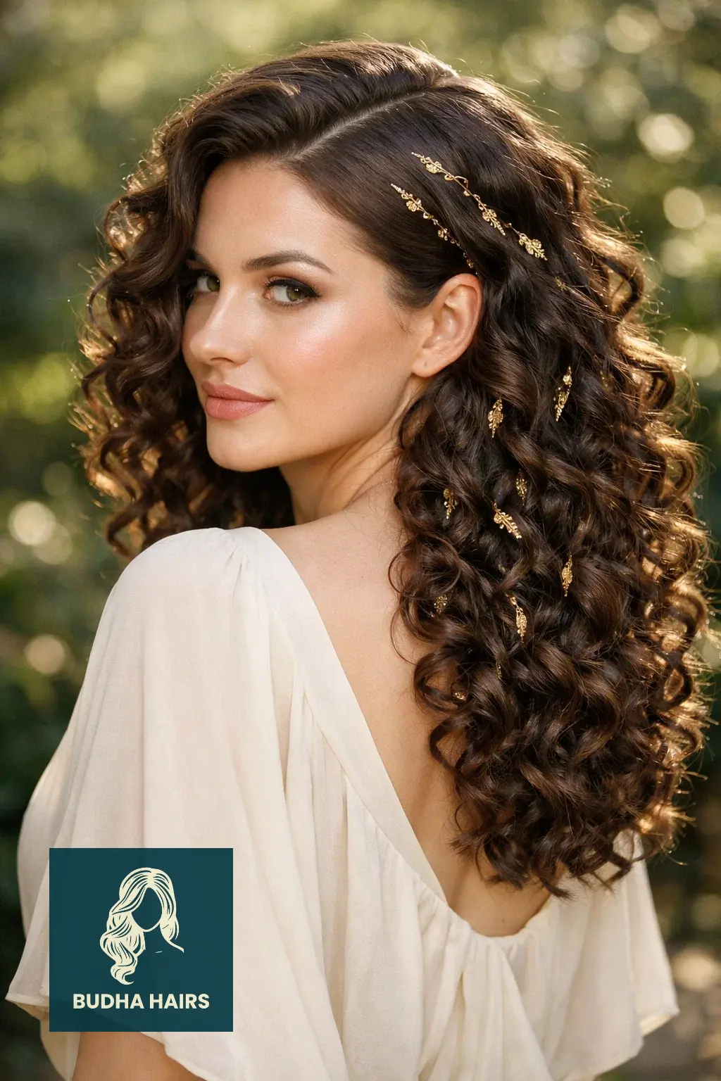 30 Side Part Wig Hairstyles Perfect for Busy Days 18 "Goddess" Curly Side Part with Gold Accessories