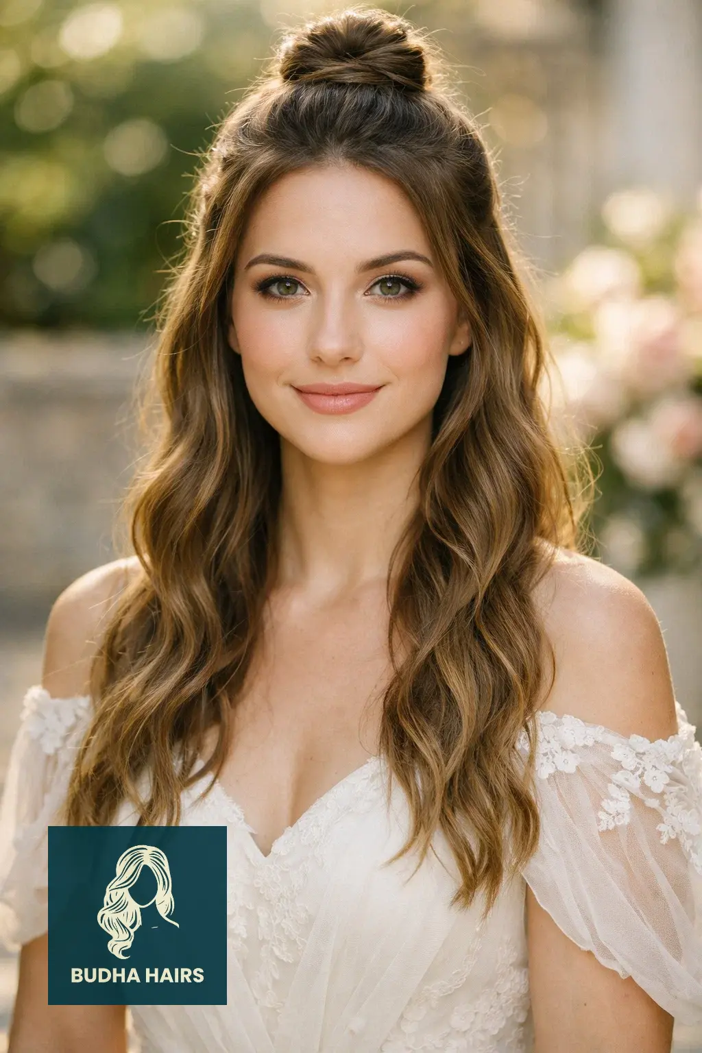 30 Wedding Hairstyles for Long Hair That Turn Heads 28 Half-Up Top Knot with Beachy Waves