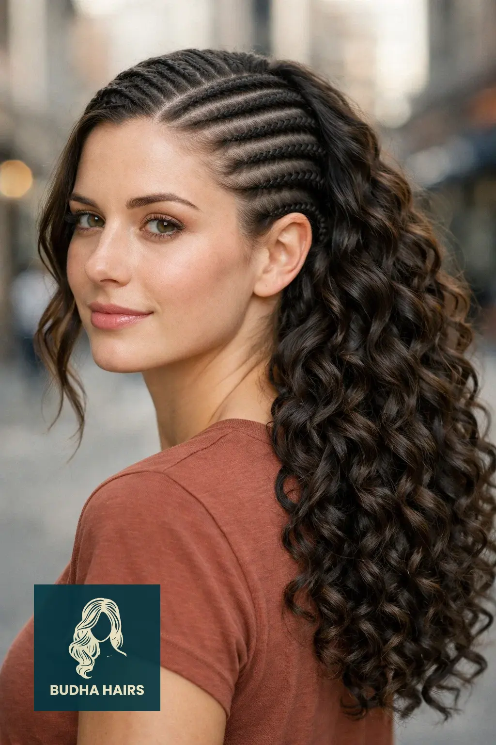 30 Best Braids with Sew In in the Back for a Glamorous Look 25 Horizontal Cornrows with Loose Deep Curl