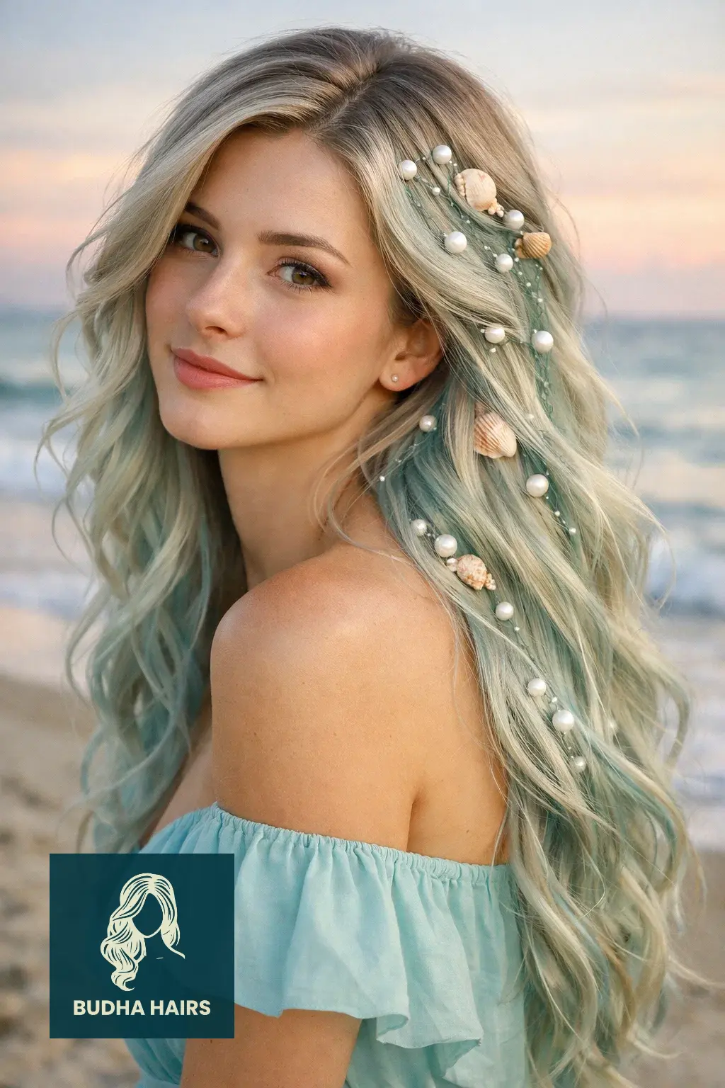 30 Most Enchanting Whimsical Hairstyles for a Magical Look 5 Mermaid Pearl Waves with Seashell Accents