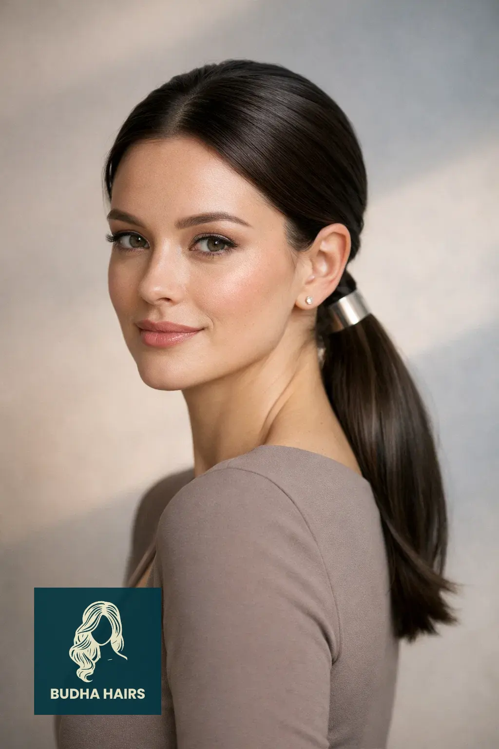 40 Timeless Wedding Guest Hairstyles That Never Go Out of Style 40 Minimalist Low Pony with a Metallic Wrap