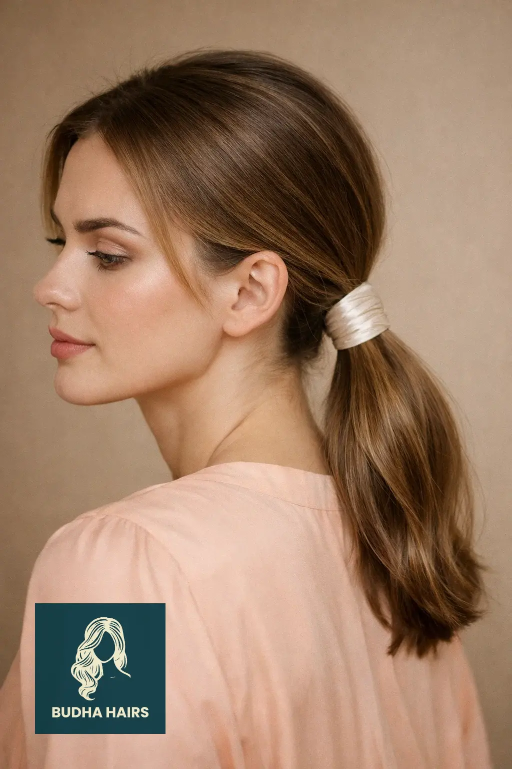 40 Best Engagement Hairstyles for a Romantic, Radiant Look 30 Minimalist Low Ponytail with a Silk Ribbon Wrap