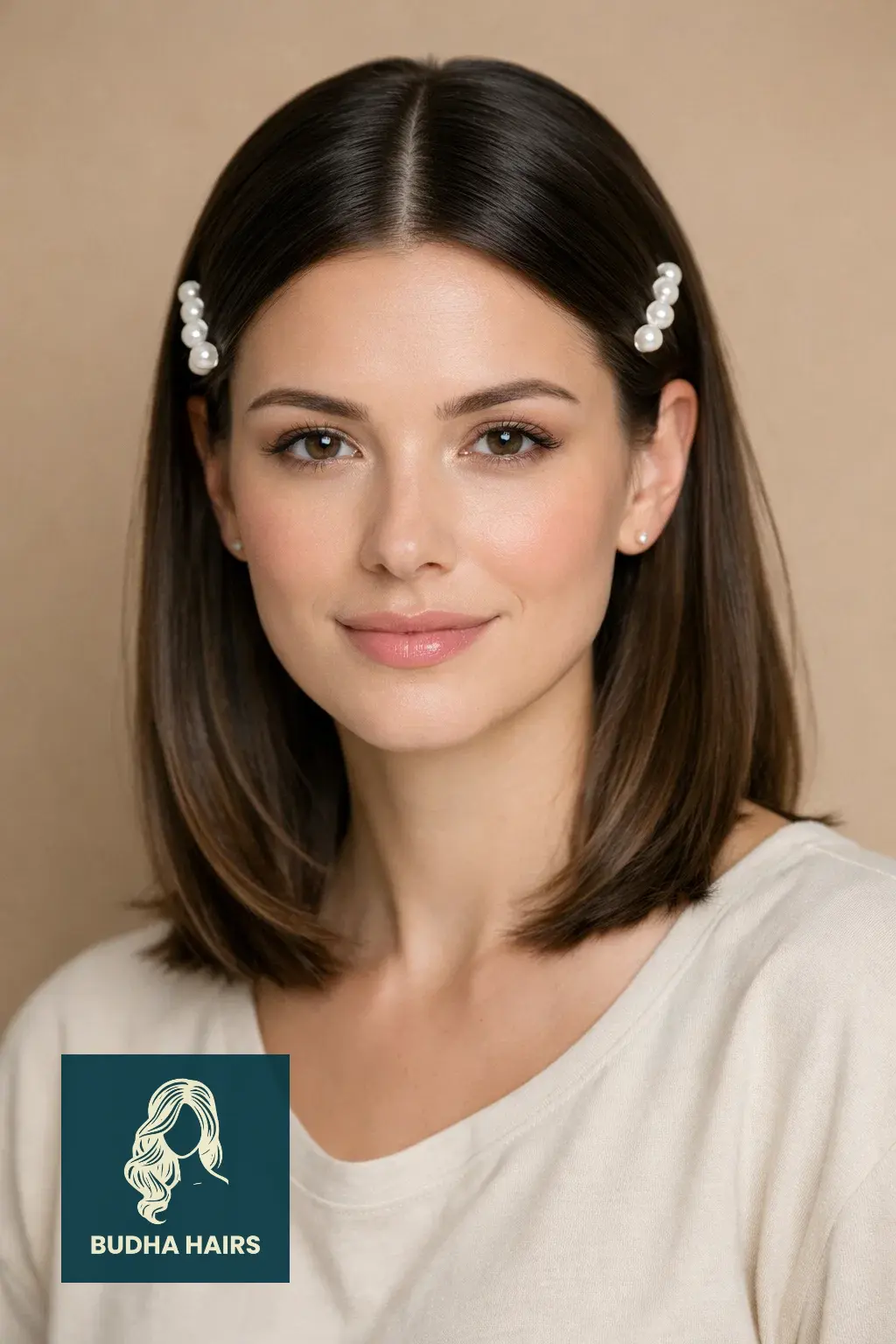 30 Best Cute Hairstyles for Medium Hair for a Sharp, Chic Look 29 Pearl-Pinned Sleek Part