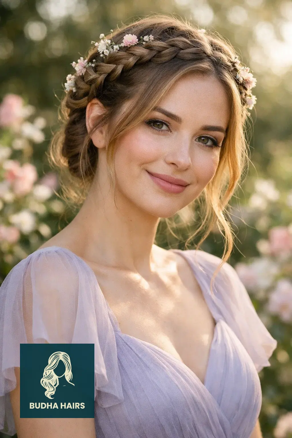 40 Best Engagement Hairstyles for a Romantic, Radiant Look 10 Romantic Milkmaid Braids with Floral Accents