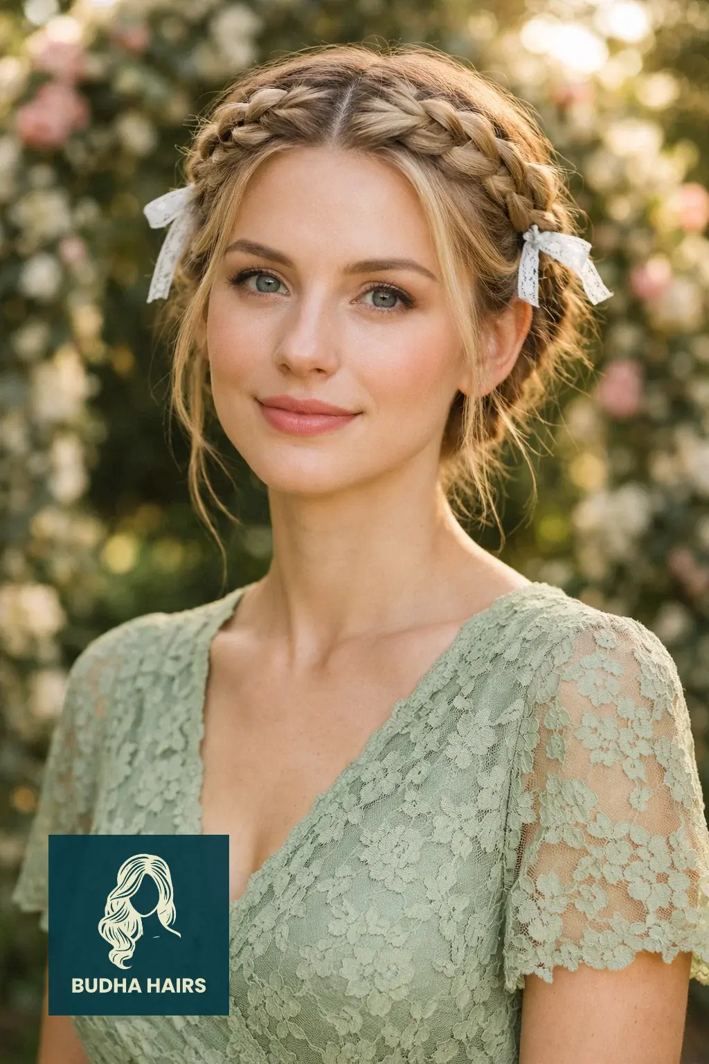 40 Timeless Wedding Guest Hairstyles That Never Go Out of Style 19 Romantic "Milkmaid" Braids with Lace Ribbons