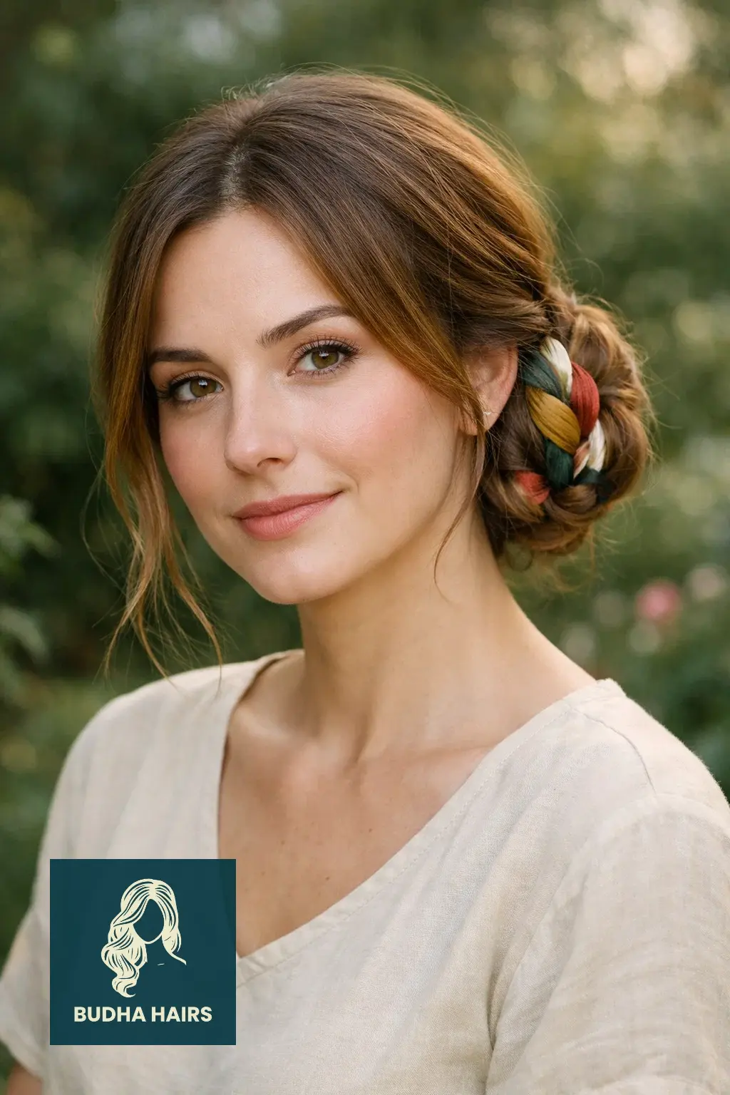 30 Hair Styles For Medium Hair And Creative Ways To Upgrade Your Cut 28 Scarf-Braided Low Bun