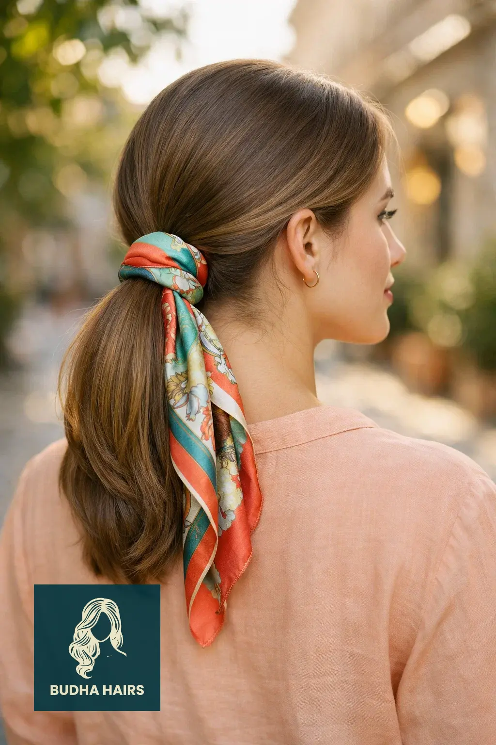 30 Best Cute Hairstyles for Medium Hair for a Sharp, Chic Look 30 Scarf-Tied Low Ponytail