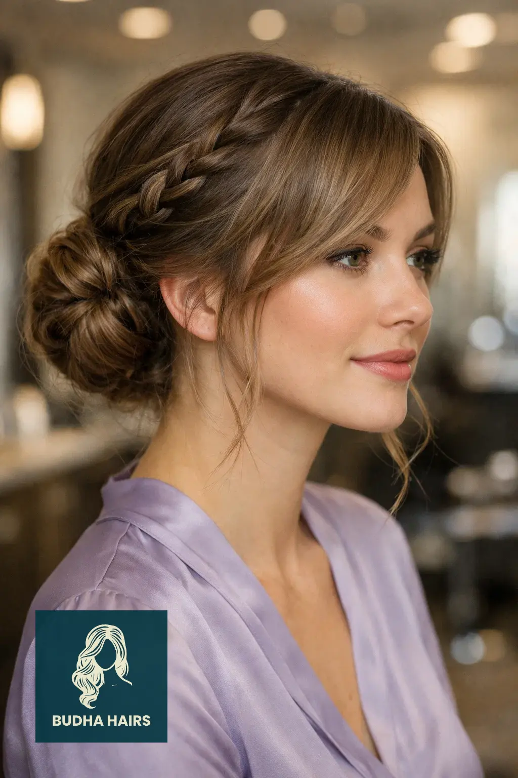 30 Hair Updos for Medium Hair That Look Effortlessly Chic 14 Side-Swept Braided Chignon