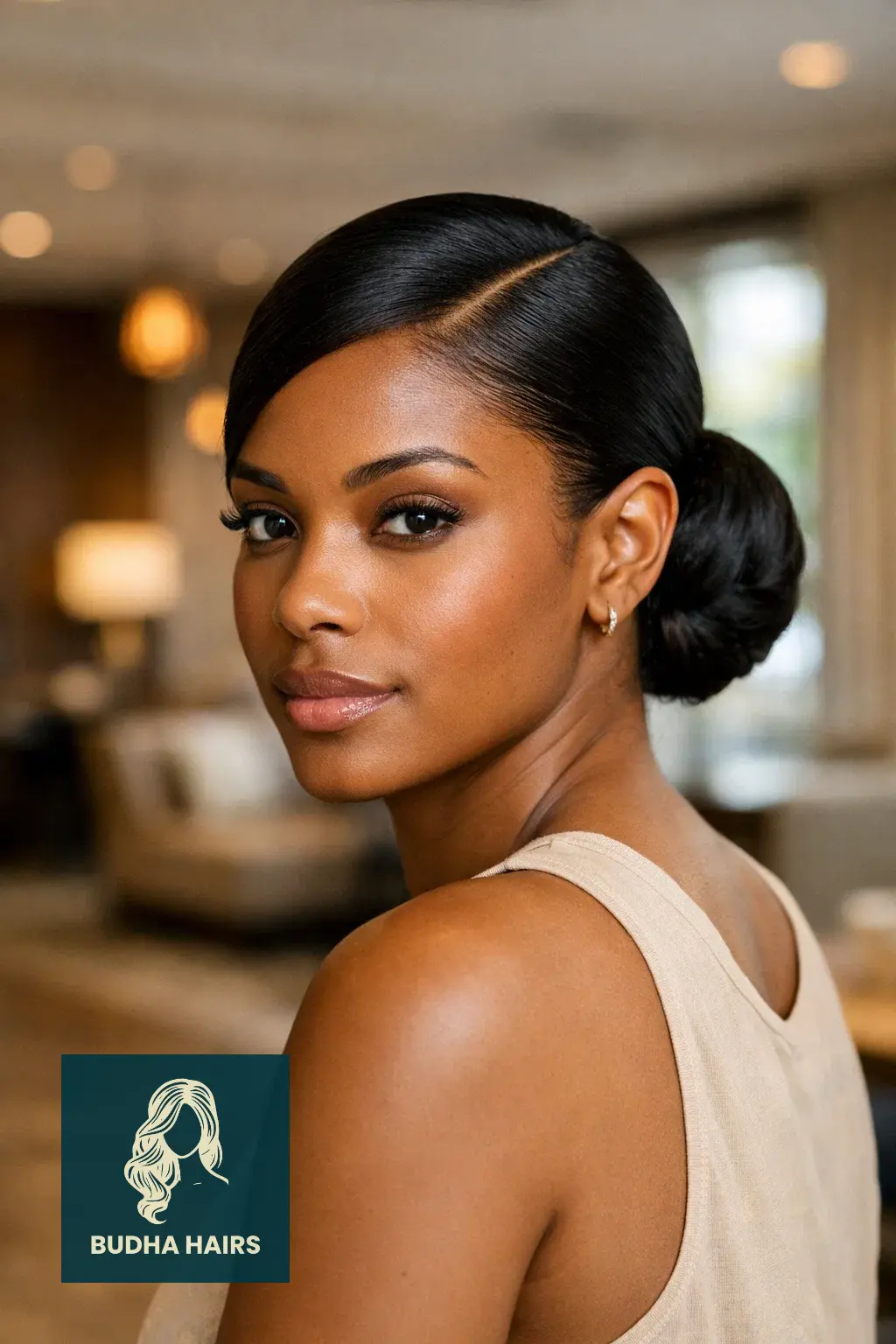 40 Best Vacation Hairstyles for Black Women: Protective & Chic 3 Sleek Low Bun with a Deep Side Part