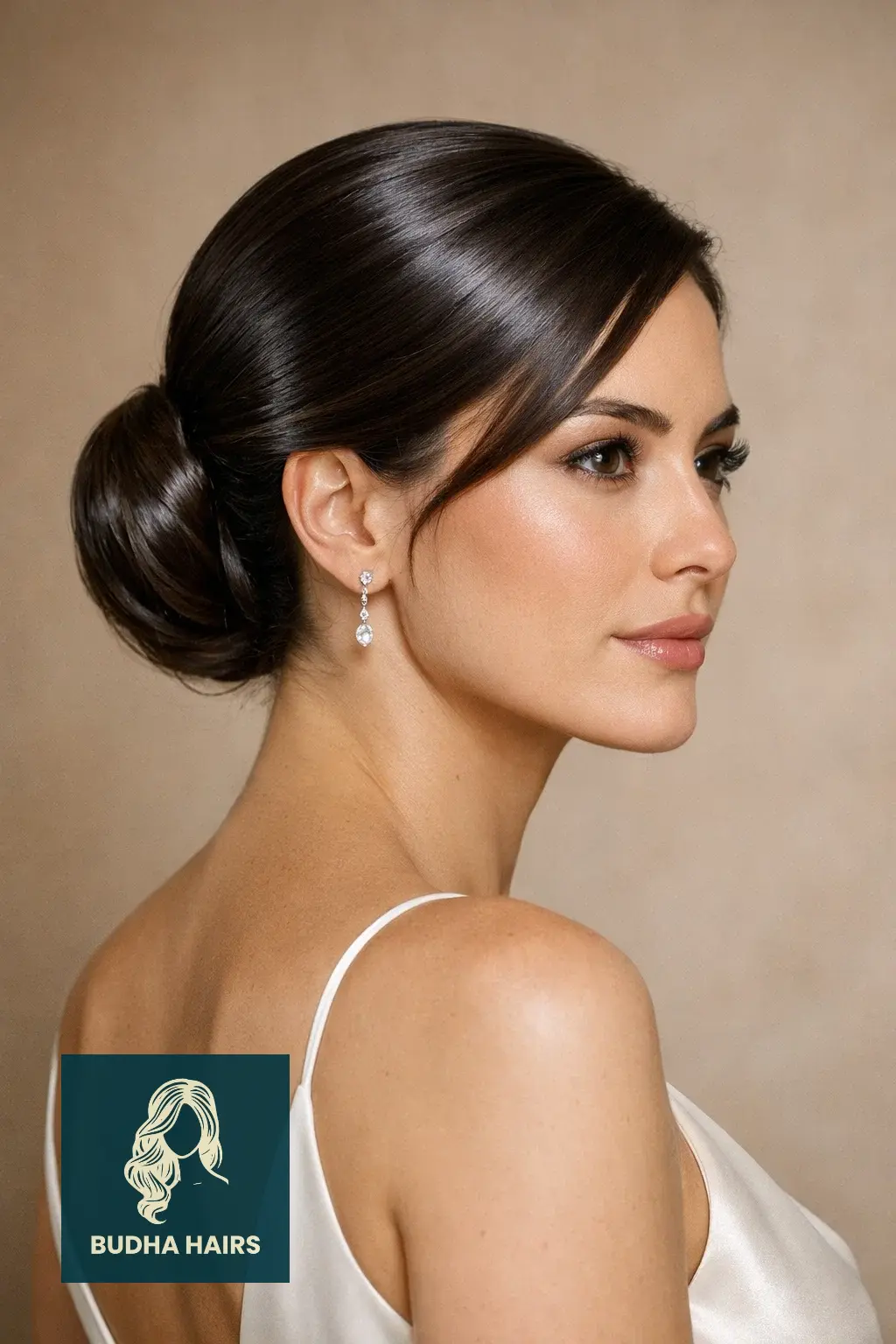 39 Best Hairstyles for Thin Hair for Wedding for a Full Look 18 Sleek Low Chignon with "Glass Hair" Shine