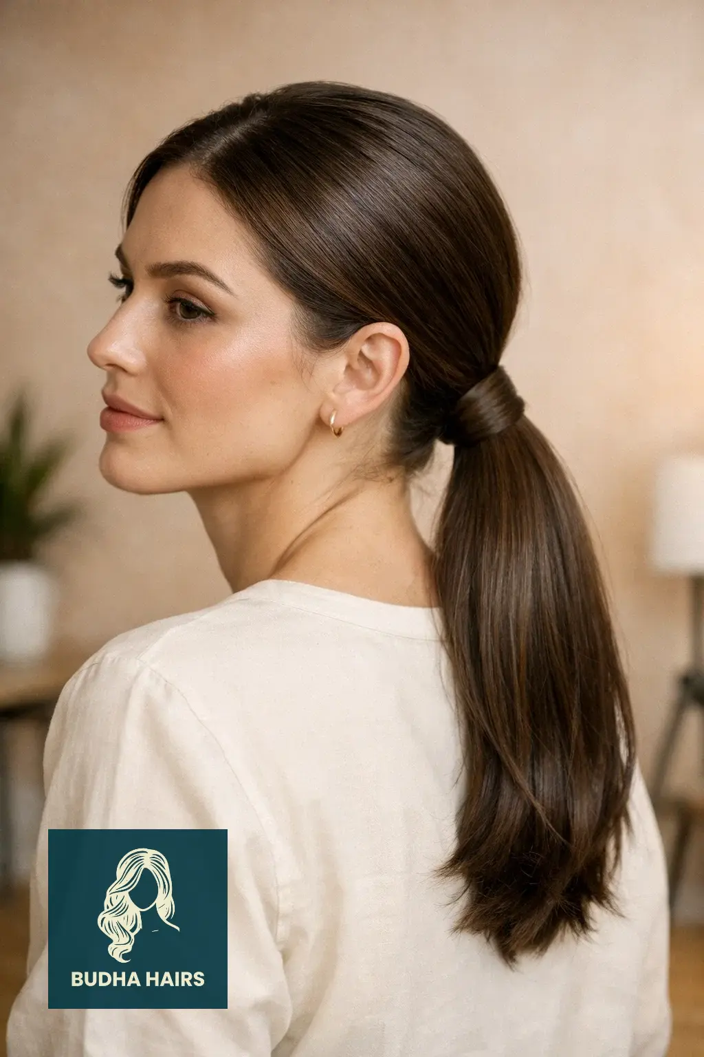 30 Hair Styles For Medium Hair And Creative Ways To Upgrade Your Cut 25 Sleek Low Ponytail with Hair Wrap