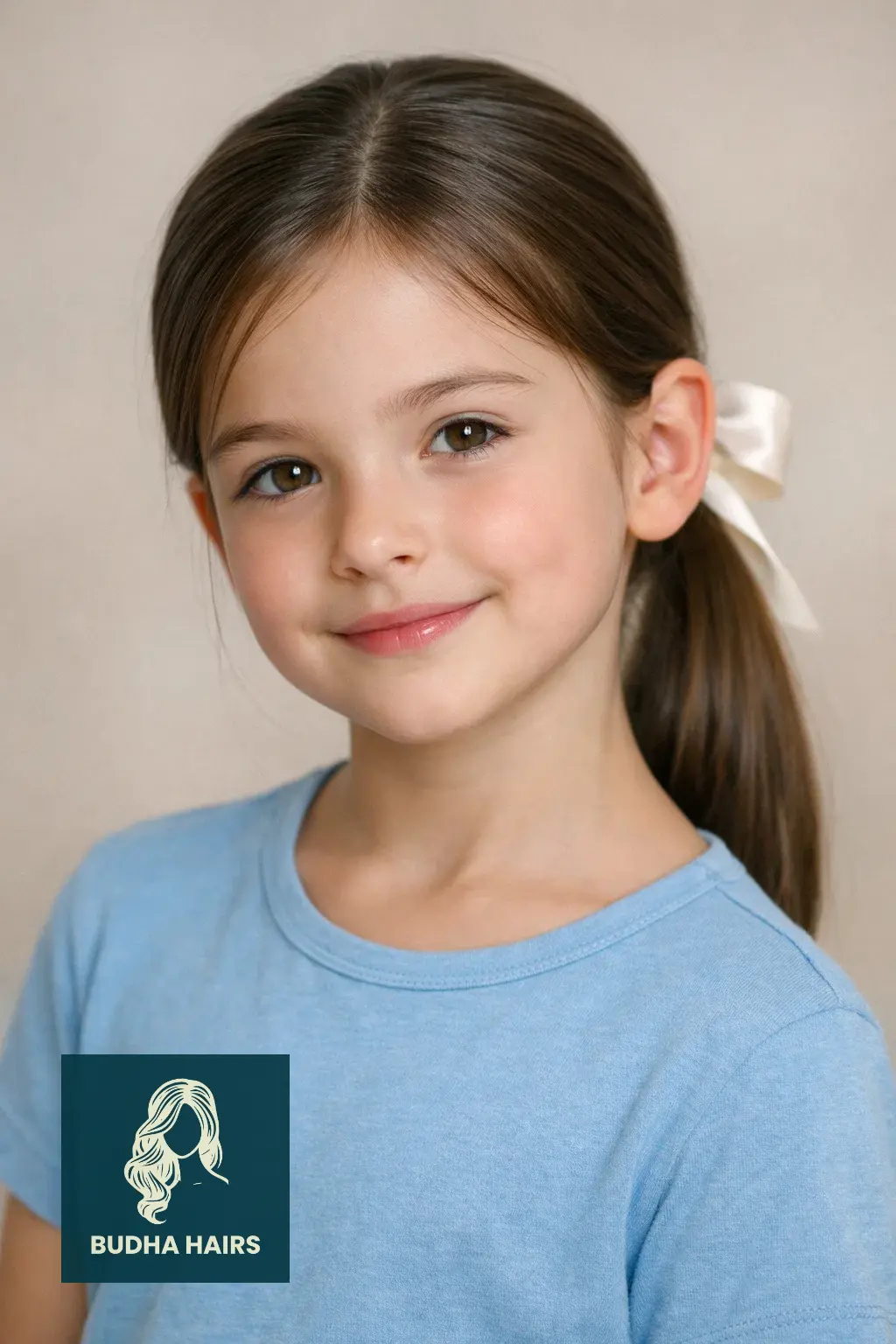 30 Best Hairstyles for Thin Hair for Kids for a Full Look 13 Sleek Low Ponytail with a Silk Ribbon