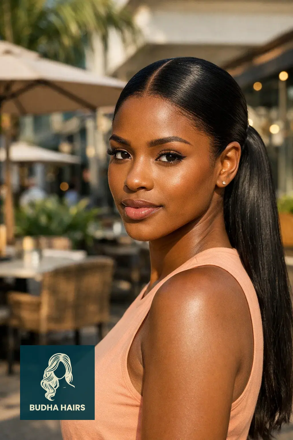 40 Best Vacation Hairstyles for Black Women: Protective & Chic 23 Sleek Middle-Part Ponytail