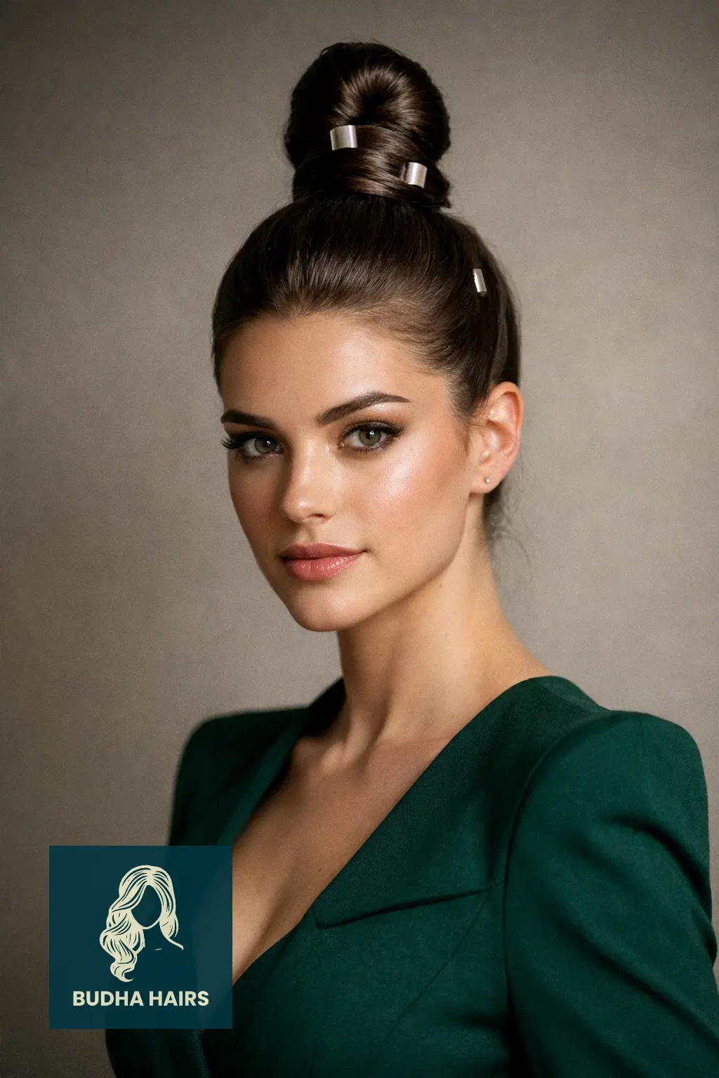 40 Best Engagement Hairstyles for a Romantic, Radiant Look 24 Sleek Sculptural Top-Knot with Metallic Cuffs