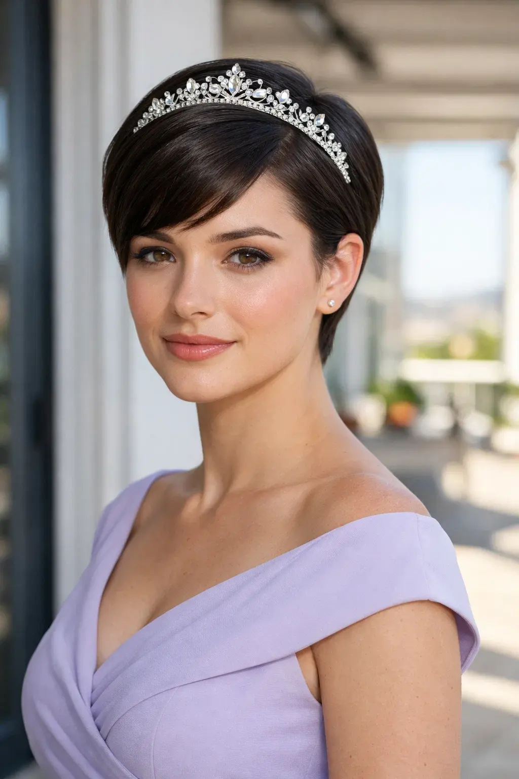 40 Best Princess Hairstyles: Majestic, Elegant & Royal Looks 38 Sleek Side Parted Pixie with Tiara