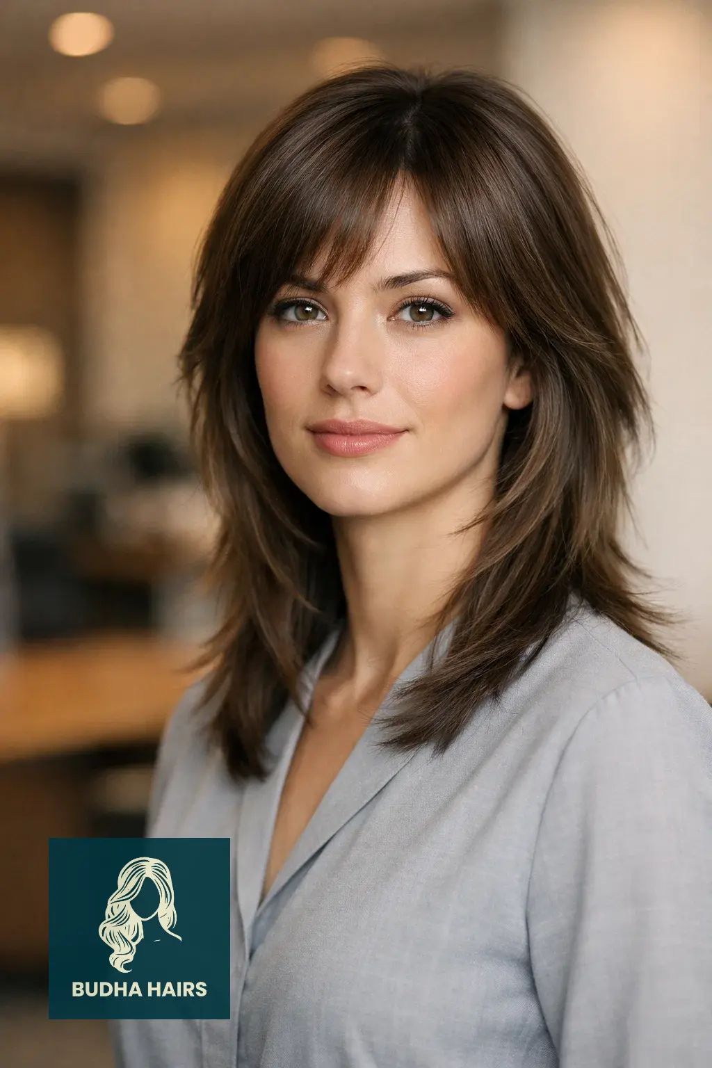 Wolf Cut with Curtain Bangs: 25 Best 2026 Trendy Styles 12 Soft Blended Wolf Cut for Professional Women