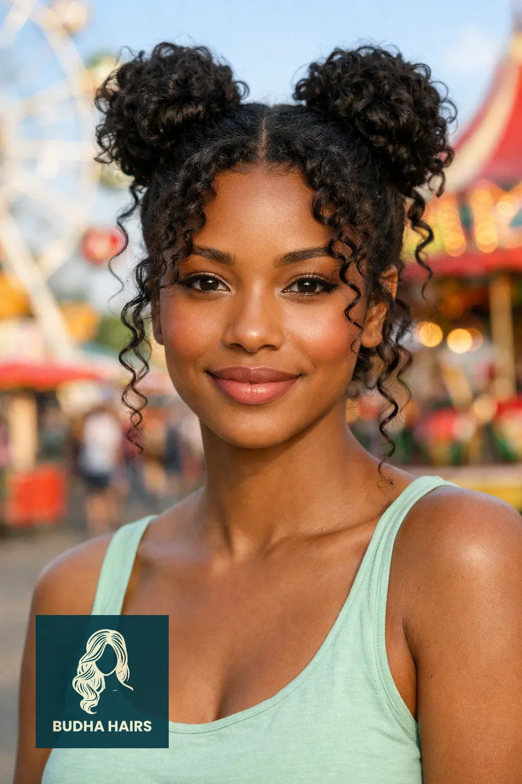 40 Best Vacation Hairstyles for Black Women: Protective & Chic 13 Space Buns with Curly Extensions